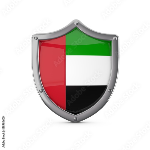 Free Download United Arab Emirates security concept. Metal shield shape with national flag - GFXLoad