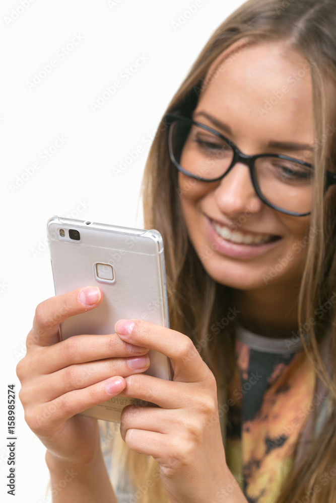 Beautiful girl on white background with phone Beautiful girl on white background with phone