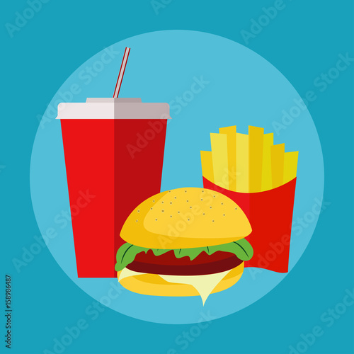 flat icon take away set, cola with burger and fries