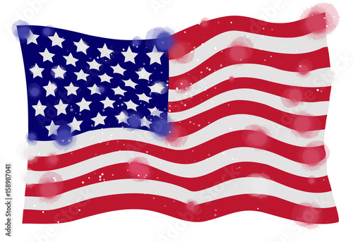 Flag of America, Watercolor on white background. Digital art painting