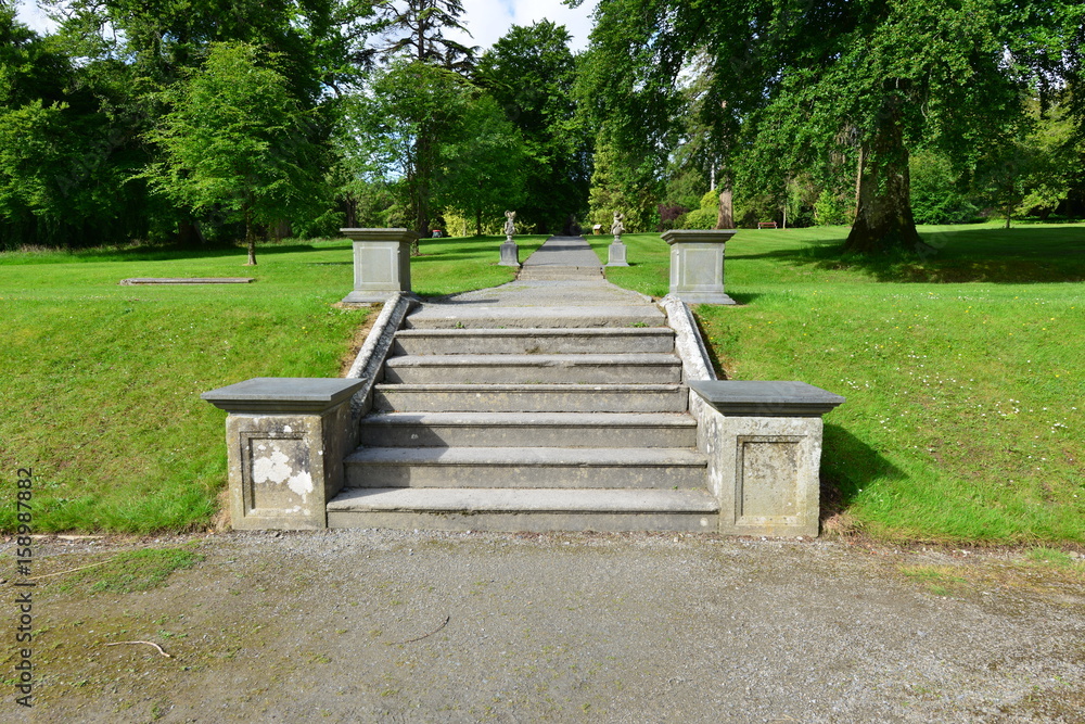 Stone steps and pathway at a country estate in Ireland,
