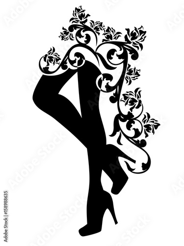 beautiful female legs - high heeled shoes and rose flowers vector design