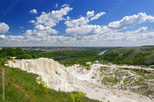 Panoramic views of the chalk mountains. Landscape of the central part of Russia.