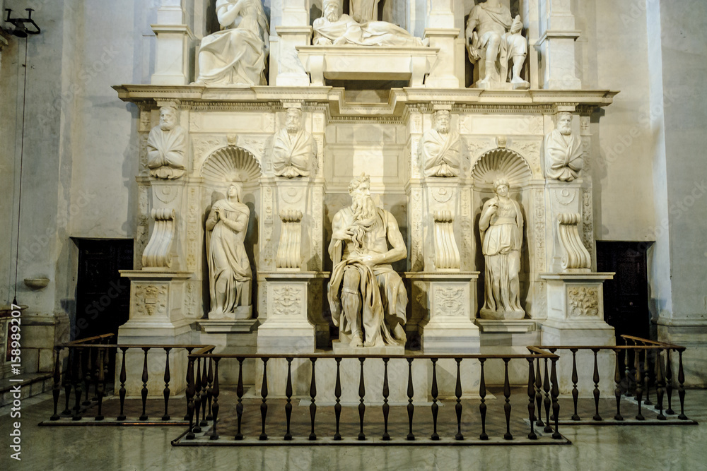 sight of the mausoleum of juio II, with Moses's statue, Michelangelo's work in the church of San Pietro in Vincoli in Rome, Italy.
