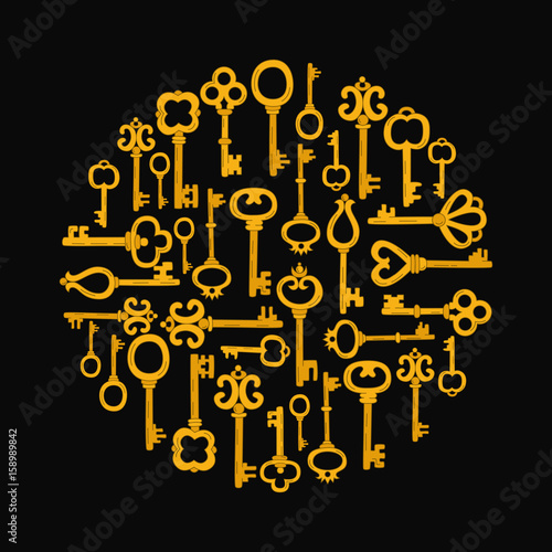 Retro keys icons collection round shape design