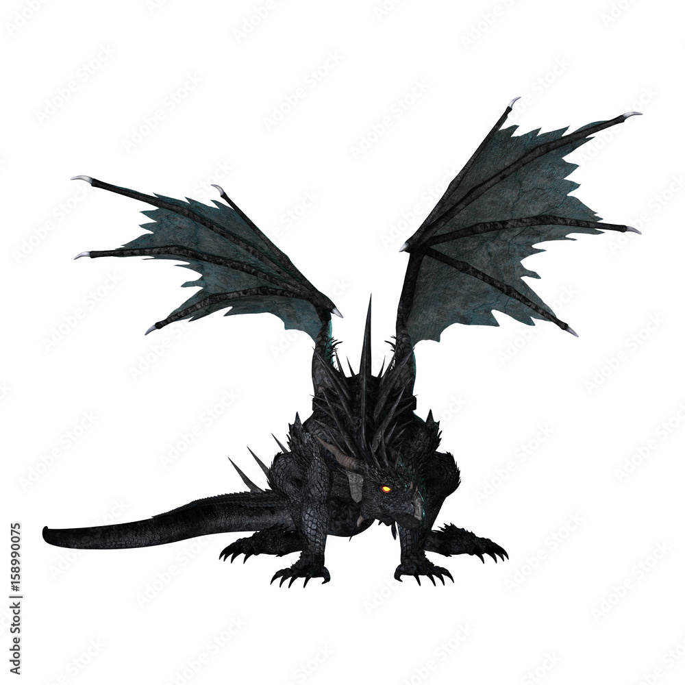 3D Rendering Fantasy Black Dragon on White 3D Rendering Fantasy Black Dragon on White