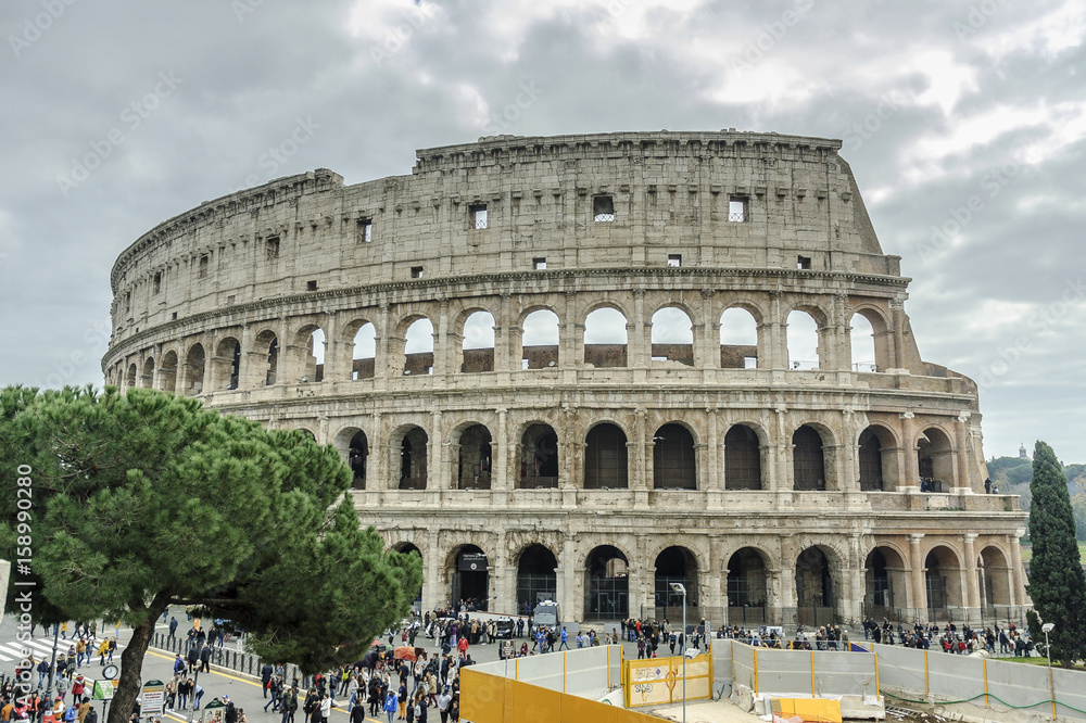 exterior sight of the coliseum flavio in the city of Rome, Italy.