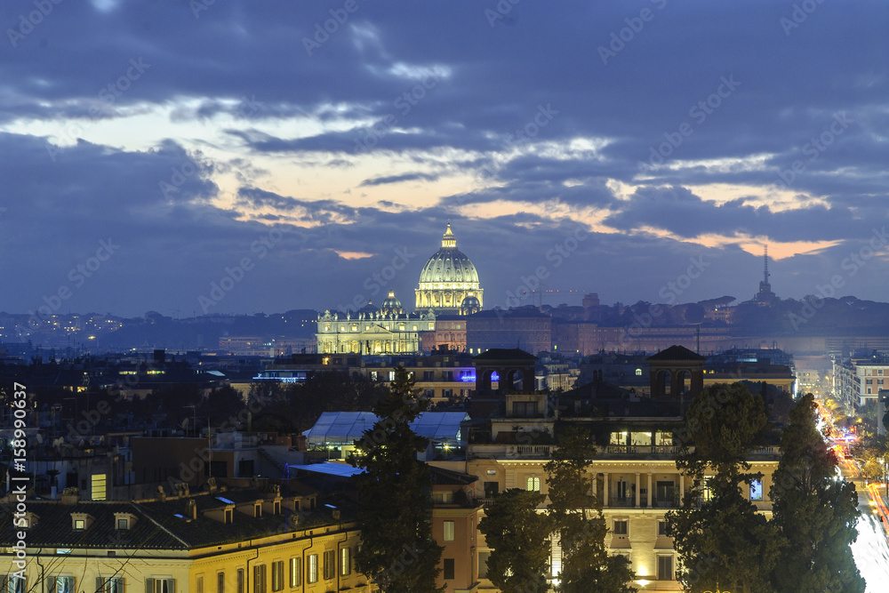 urban sight of the city of Rome with the cathedral of Saint Peter in Rome, Italy