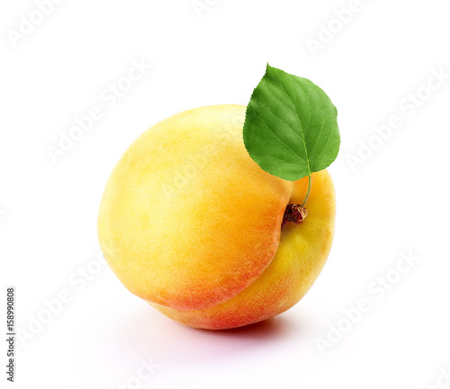 apricot with leaf isolated white background
