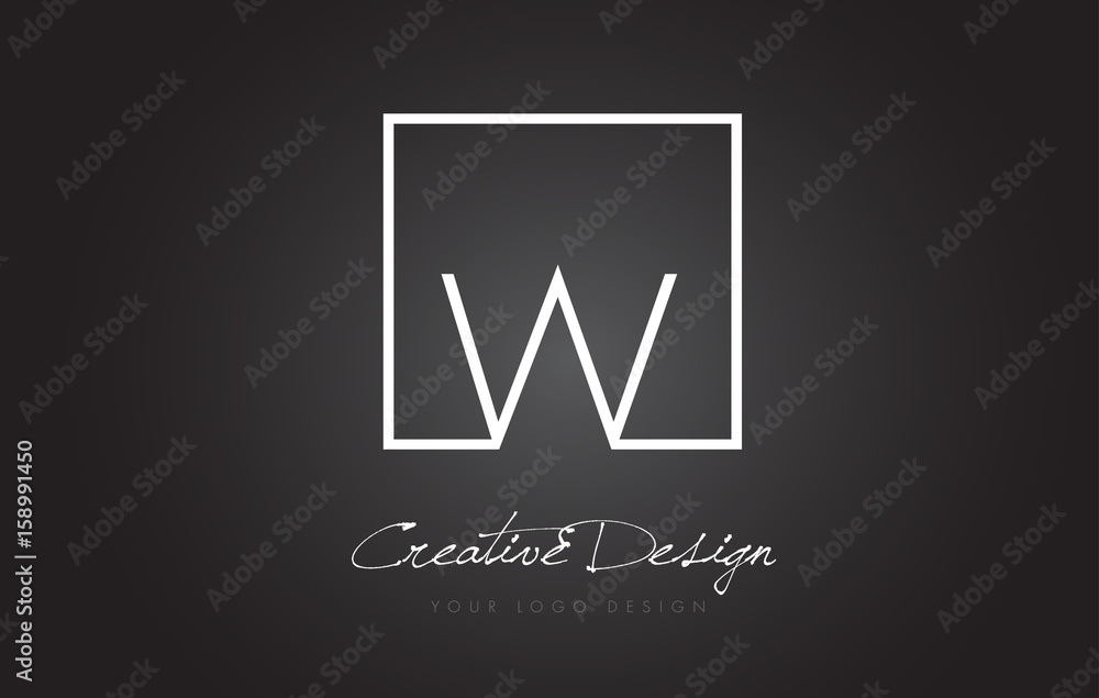 W Square Frame Letter Logo Design with Black and White Colors.