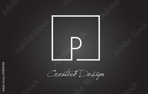 P Square Frame Letter Logo Design with Black and White Colors.