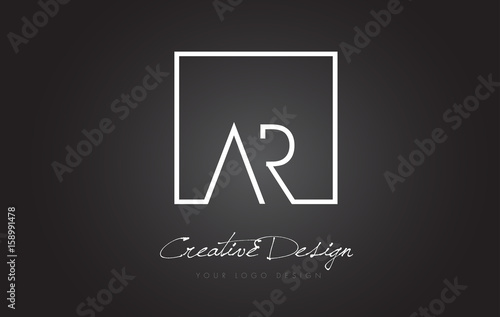 AR Square Frame Letter Logo Design with Black and White Colors.