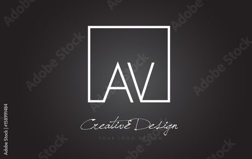 AV Square Frame Letter Logo Design with Black and White Colors.