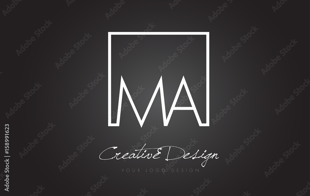 MA Square Frame Letter Logo Design with Black and White Colors.