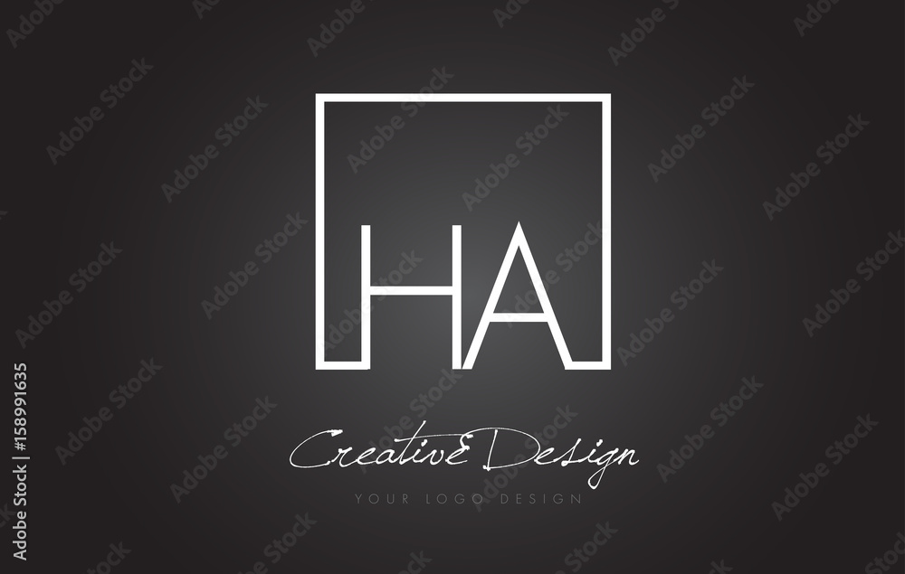 HA Square Frame Letter Logo Design with Black and White Colors. HA Square Frame Letter Logo Design with Black and White Colors.