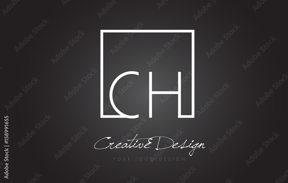Fototapeta premium CH Square Frame Letter Logo Design with Black and White Colors.