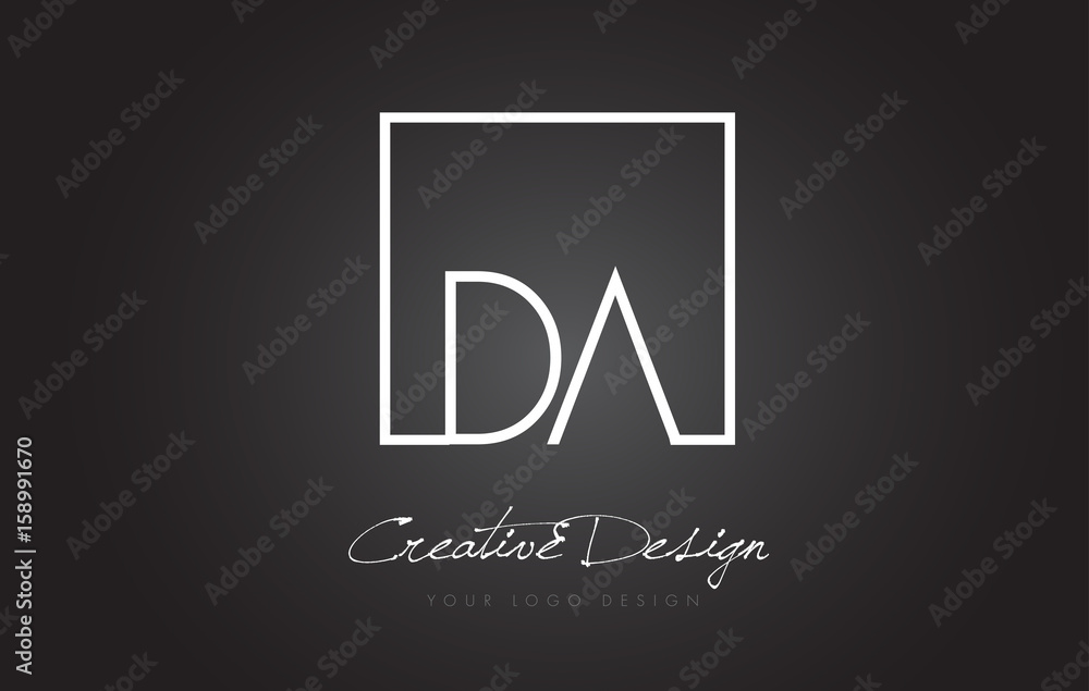 DA Square Frame Letter Logo Design with Black and White Colors. - obrazy, fototapety, plakaty 