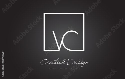 VC Square Frame Letter Logo Design with Black and White Colors.