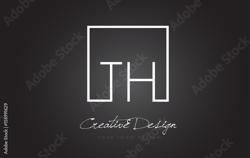 TH Square Frame Letter Logo Design with Black and White Colors.