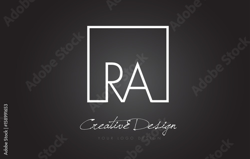 RA Square Frame Letter Logo Design with Black and White Colors.