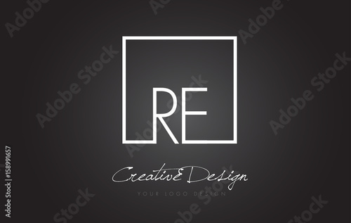 RE Square Frame Letter Logo Design with Black and White Colors.