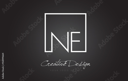 NE Square Frame Letter Logo Design with Black and White Colors.