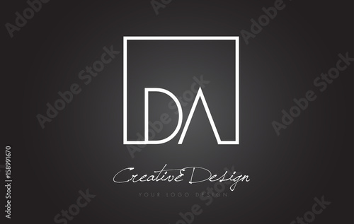 DA Square Frame Letter Logo Design with Black and White Colors.