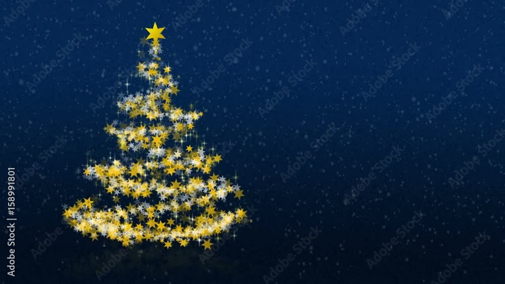 Christmas tree with glittering stars on blue background; blank version; part of a multilingual series, approx. 25 sec. Christmas tree with glittering stars on blue background; blank version; part of a multilingual series, approx. 25 sec.