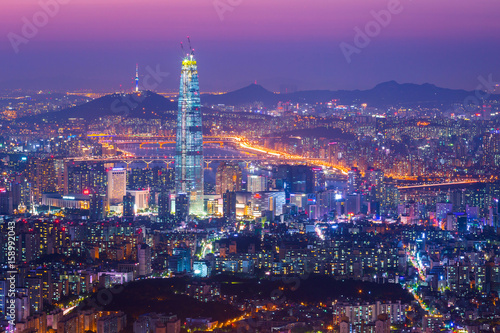 Photography Seoul city and downtown skyline and skyscraper, South Korea.