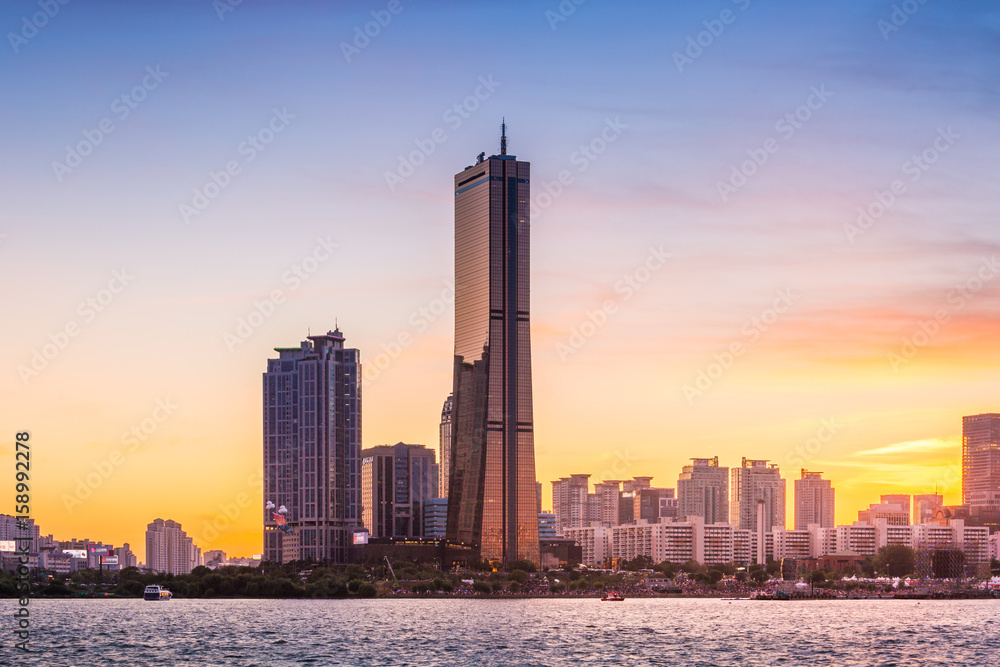 Seoul city and skyscraper, yeouido in sunset, south Korea.