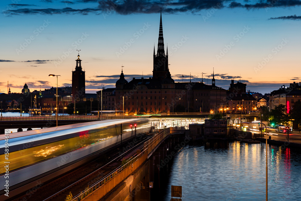 Central Stockholm cityscape at dusk