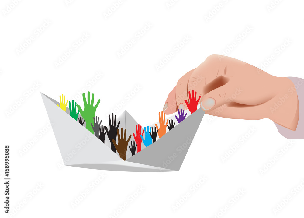 mano che solleva imbarcazione con immigrati mano che solleva imbarcazione con immigrati