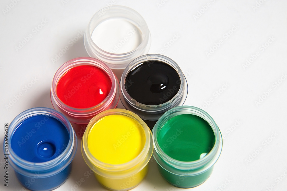 jars of gouache in the form of a semicircle or rainbow of gouache jars of gouache in the form of a semicircle or rainbow of gouache