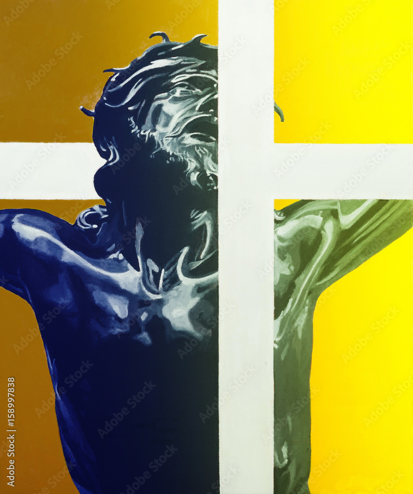 Modern art abstract portrait painting of Jesus Christ crucifixion Stock