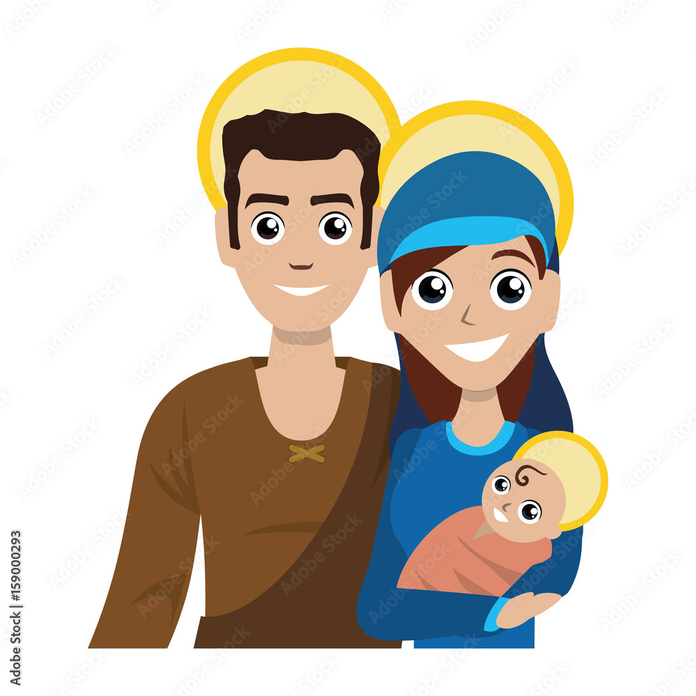 Joseph and mary with baby jesus cartoon icon vector illustration graphic design Joseph and mary with baby jesus cartoon icon vector illustration graphic design