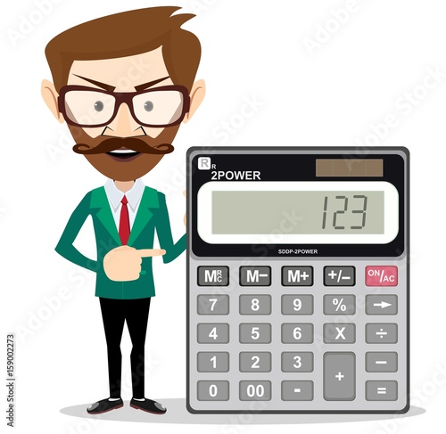 Mathematical Man Holding Calculator With Expression In A Financial Solution Concept photo