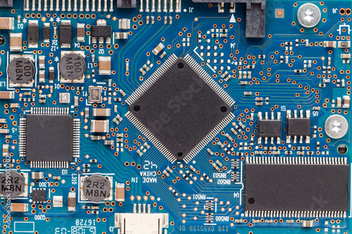 Blue motherboard circuitry