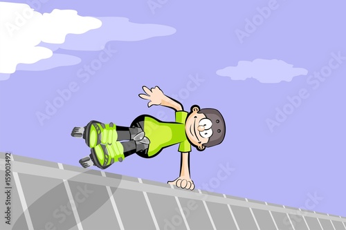 Rollerblader kid skating in urban environments