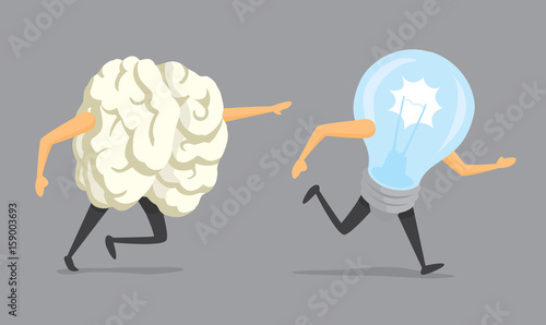 Brain chasing a light bulb or idea