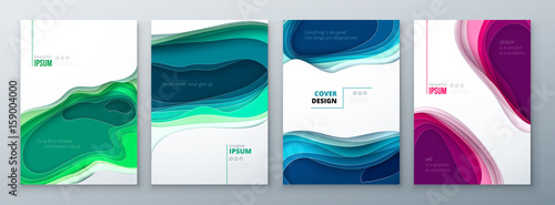 Paper cut brochure design paper carve abstract cover for brochure flyer magazine catalog design in green teal blue colors