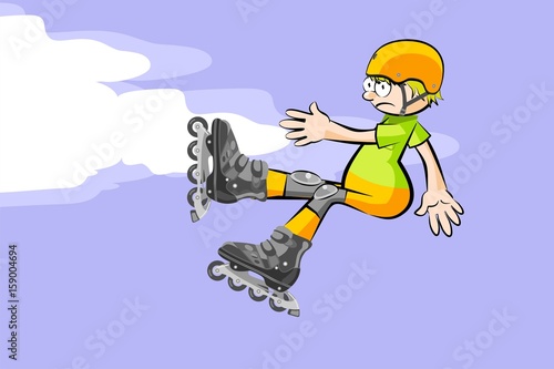 Cool Rollerblader boy is jumping high in air