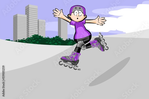 Rollerblader boy jumping in the skate park