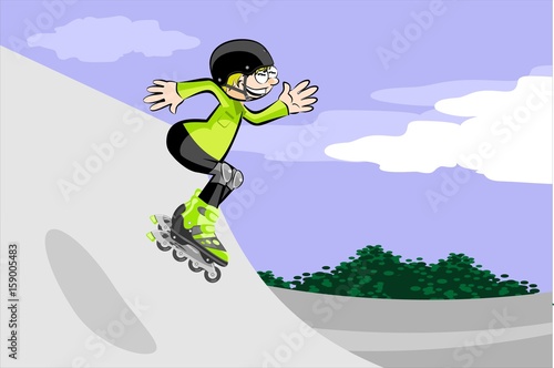 Rollerblader boy jumping in the skate park