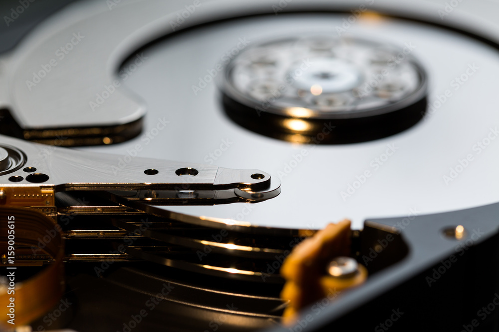 Close up view inside of Hard disk drive (HDD) Close up view inside of Hard disk drive (HDD)