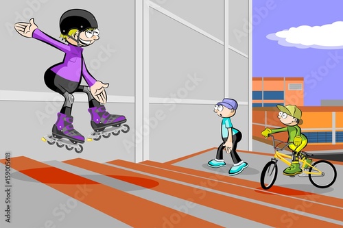 Rollerblader jumping down stairs