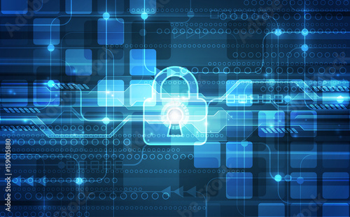 Abstract technology security on global network background, vector illustration