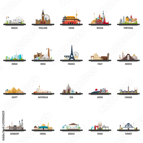 Big set of travel locations. Vacation and trip.