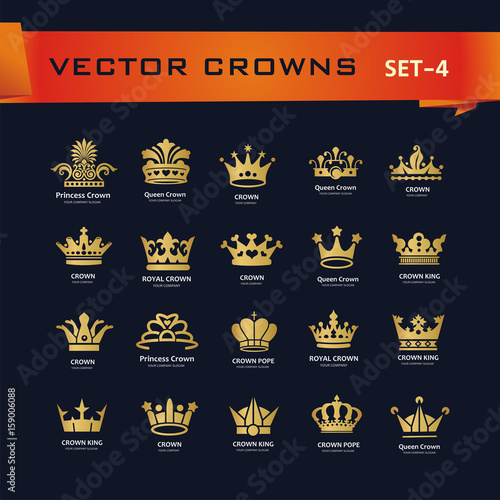 Vector collection of creative king, queen, princess, pope crowns symbols or logo elements