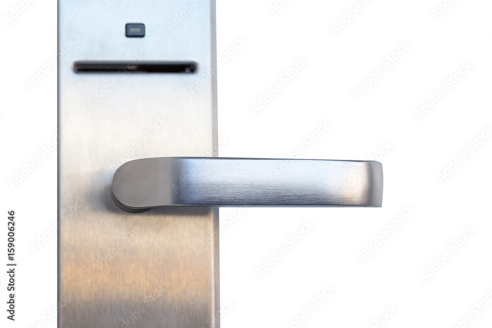 Modern metal door handle with security system lock Modern metal door handle with security system lock