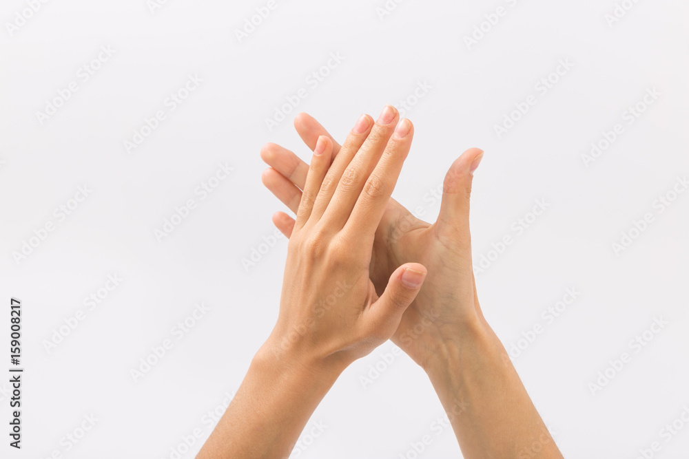 Female hands on a white background. Gestures Female hands on a white background. Gestures